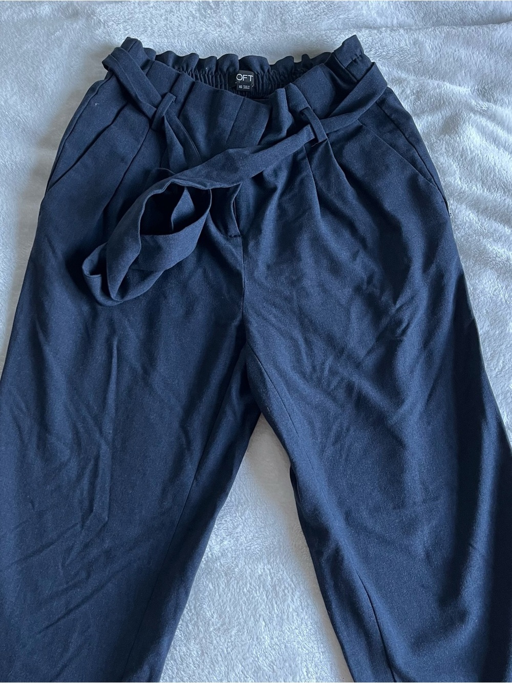 LOFT XS Dark Navy Paperbag Waist Belted Trousers